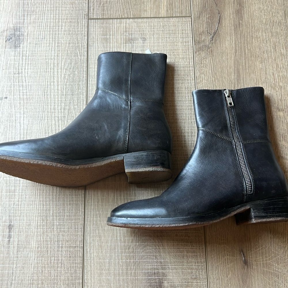 Free People Luna Black Leather Ankle Boot US 7.5